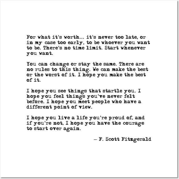 For what it's worth - F Scott Fitzgerald quote Wall Art by peggieprints